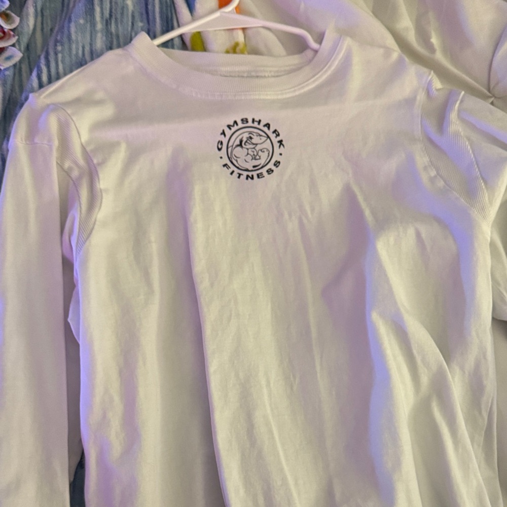 Gymshark White Long Sleeve Shirt with Small Black Logo